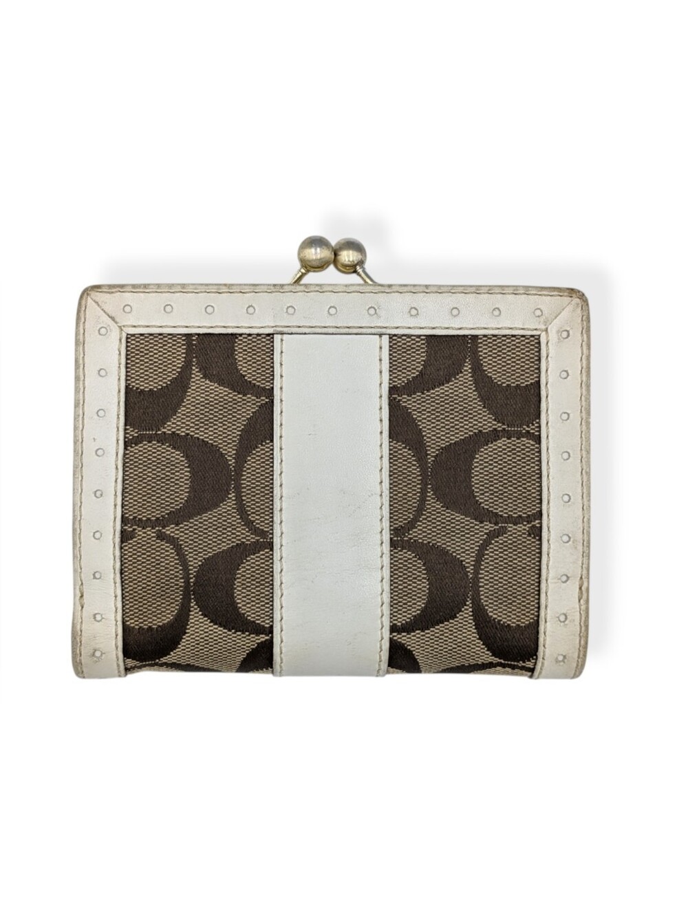 Coach Kisslock Wallet Medium Signature C Canvas Ivory Leather Bifold Y2K Vintage
